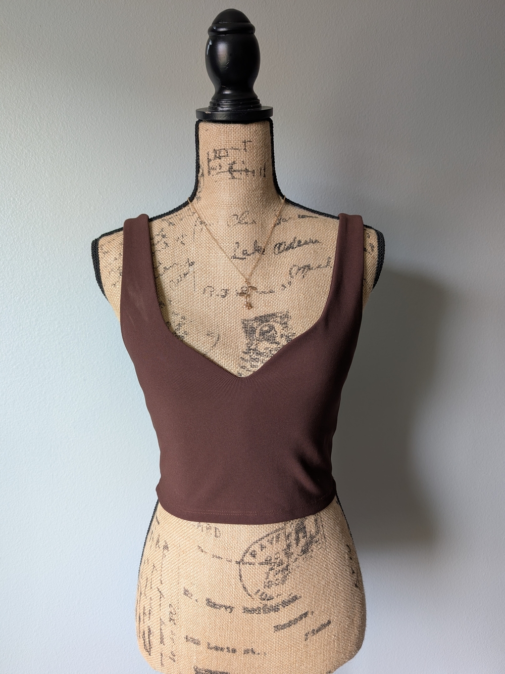 Zara Brown V-Neck Cropped Tank Top